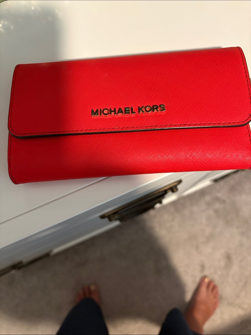 Michael Kors Bright Red Saffiano Flap Wallet